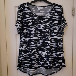 LuLaRoe 2XL Retired Classic T Black/Blue/White Print